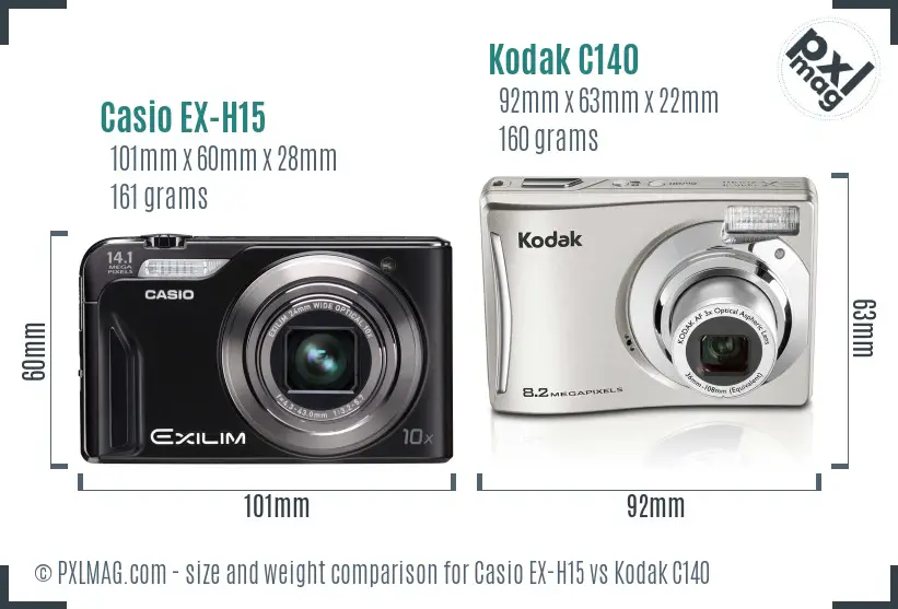 Casio EX-H15 vs Kodak C140 size comparison