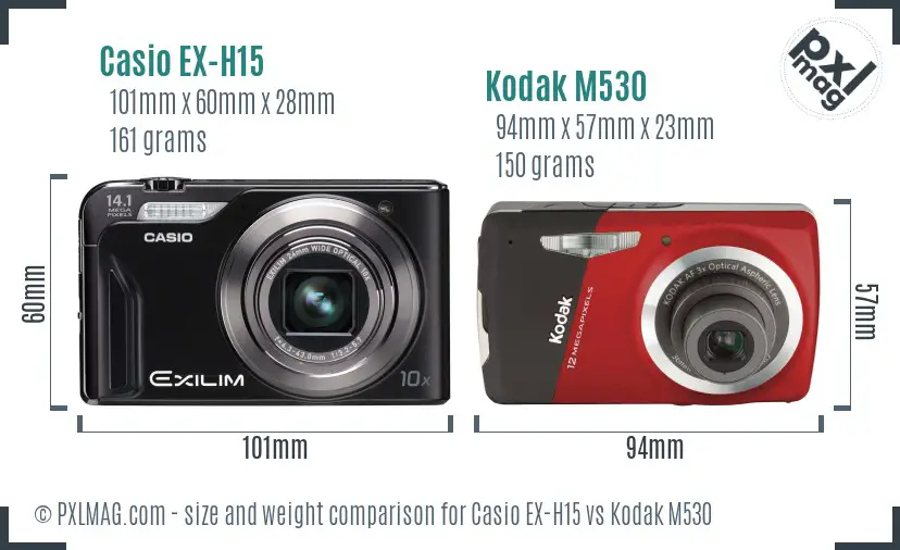 Casio EX-H15 vs Kodak M530 size comparison