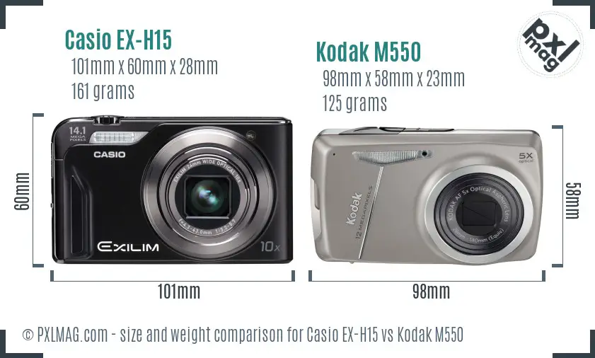 Casio EX-H15 vs Kodak M550 size comparison
