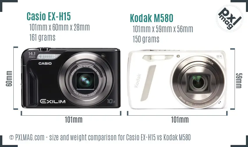 Casio EX-H15 vs Kodak M580 size comparison