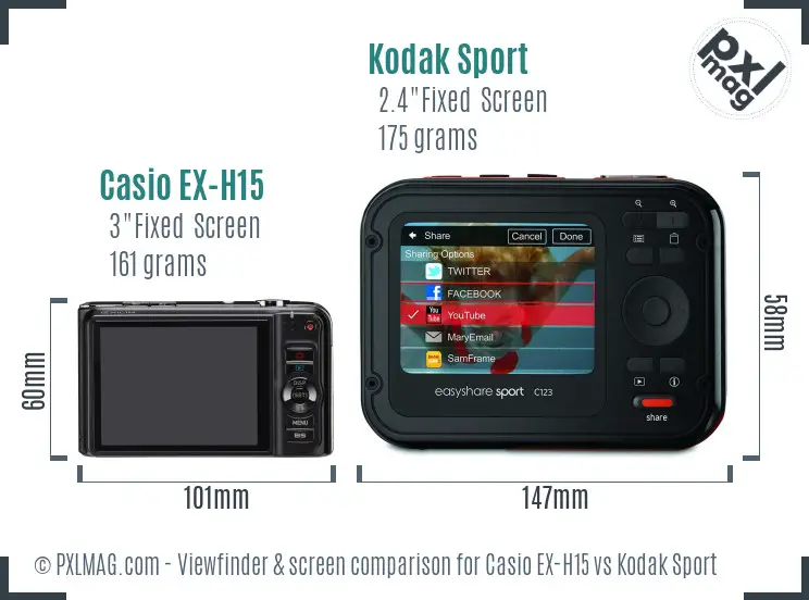 Casio EX-H15 vs Kodak Sport Screen and Viewfinder comparison