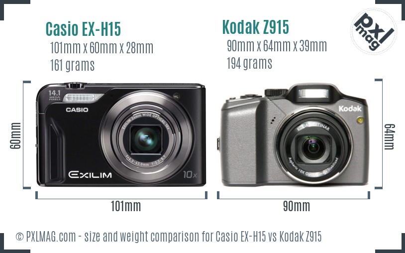 Casio EX-H15 vs Kodak Z915 size comparison Casio EX-H15 vs Kodak Z915 size comparison