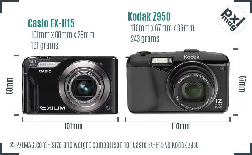 Casio EX-H15 vs Kodak Z950 size comparison