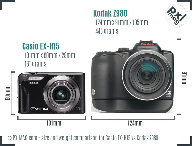 Casio EX-H15 vs Kodak Z980 size comparison