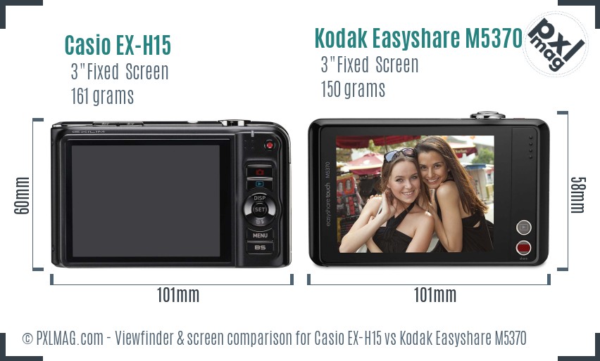 Casio EX-H15 vs Kodak Easyshare M5370 Screen and Viewfinder comparison