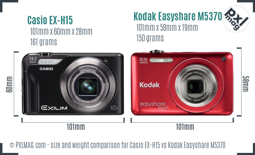 Casio EX-H15 vs Kodak Easyshare M5370 size comparison