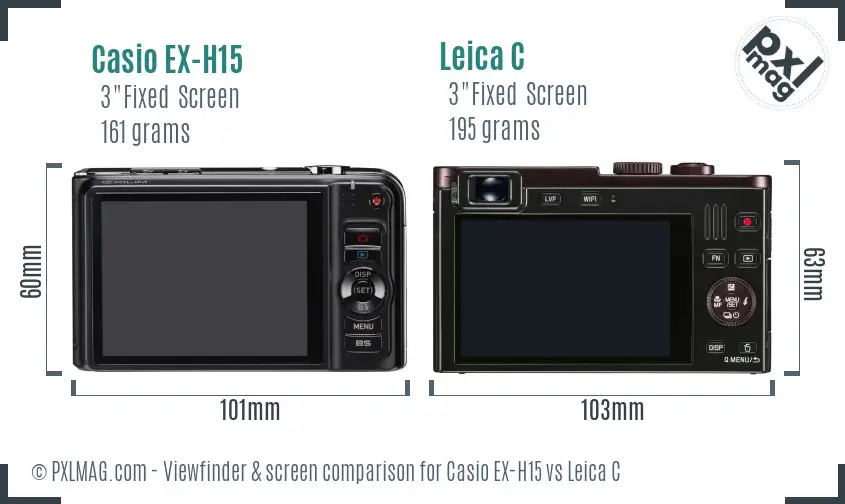 Casio EX-H15 vs Leica C Screen and Viewfinder comparison