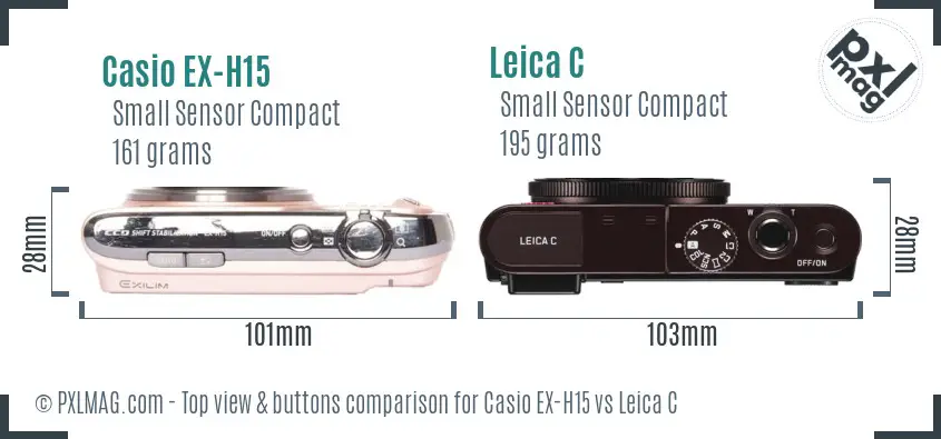 Casio EX-H15 vs Leica C top view buttons comparison