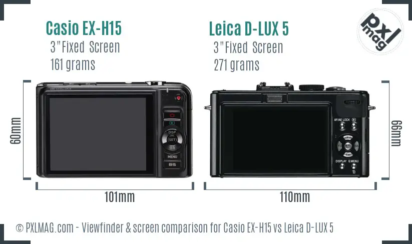 Casio EX-H15 vs Leica D-LUX 5 Screen and Viewfinder comparison