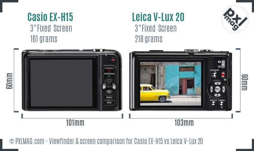 Casio EX-H15 vs Leica V-Lux 20 Screen and Viewfinder comparison