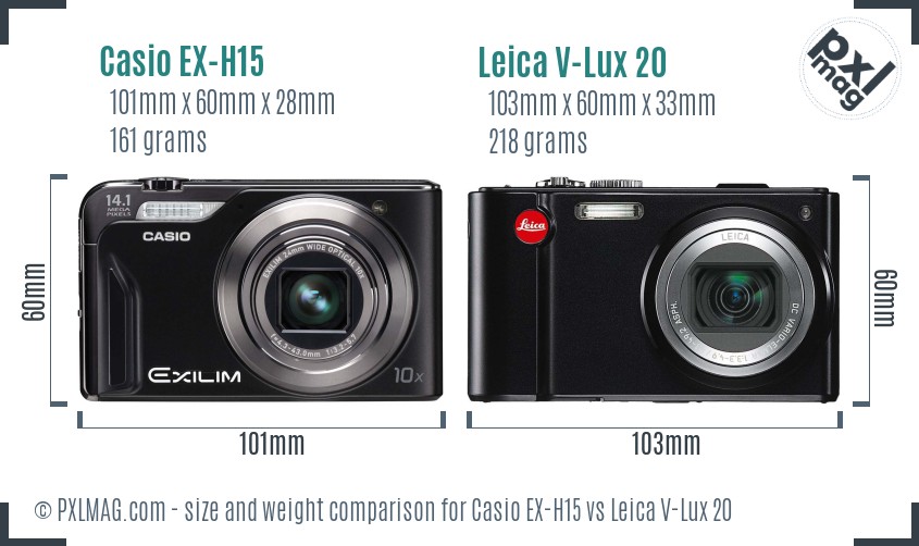 Casio EX-H15 vs Leica V-Lux 20 size comparison