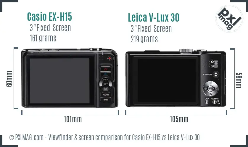 Casio EX-H15 vs Leica V-Lux 30 Screen and Viewfinder comparison Casio EX-H15 vs Leica V-Lux 30 Screen and Viewfinder comparison