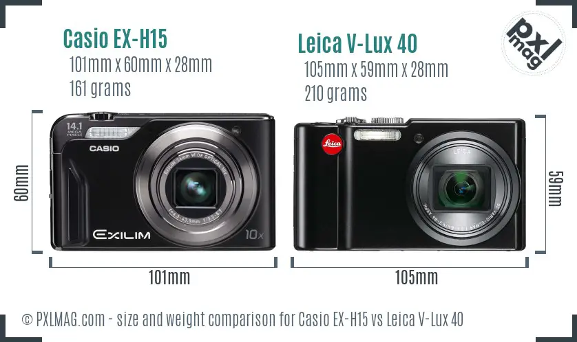 Casio EX-H15 vs Leica V-Lux 40 size comparison Casio EX-H15 vs Leica V-Lux 40 size comparison