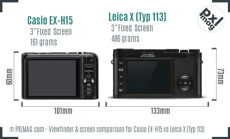 Casio EX-H15 vs Leica X (Typ 113) Screen and Viewfinder comparison