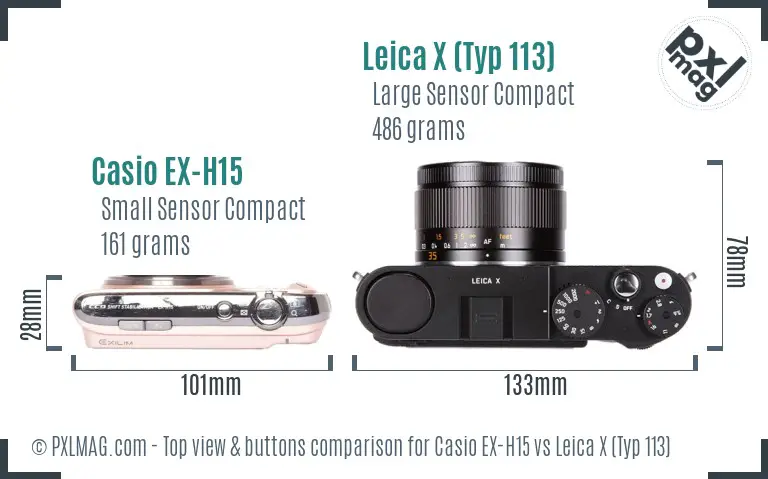 Casio EX-H15 vs Leica X (Typ 113) top view buttons comparison