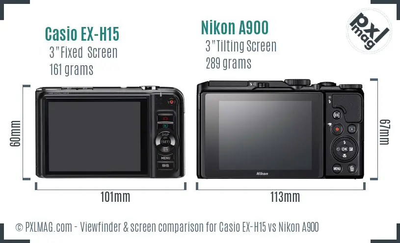 Casio EX-H15 vs Nikon A900 Screen and Viewfinder comparison Casio EX-H15 vs Nikon A900 Screen and Viewfinder comparison