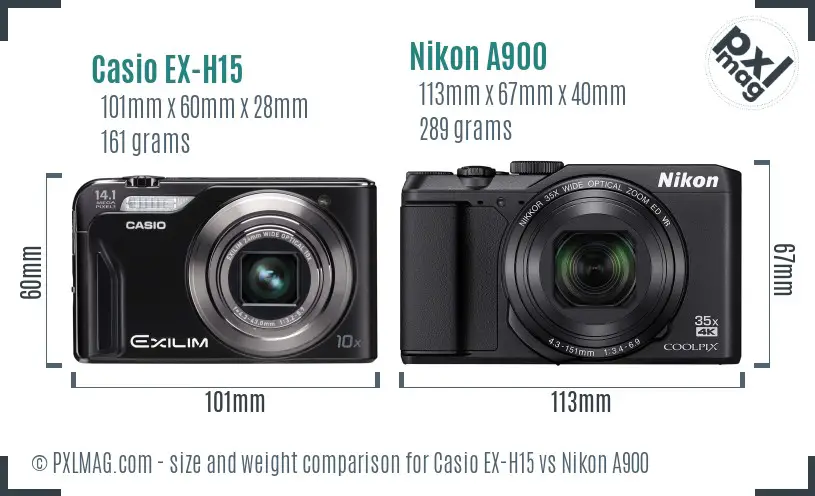 Casio EX-H15 vs Nikon A900 size comparison Casio EX-H15 vs Nikon A900 size comparison
