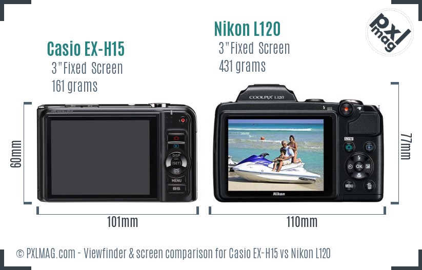 Casio EX-H15 vs Nikon L120 Screen and Viewfinder comparison