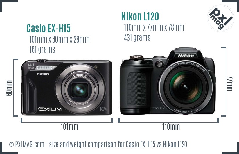 Casio EX-H15 vs Nikon L120 size comparison