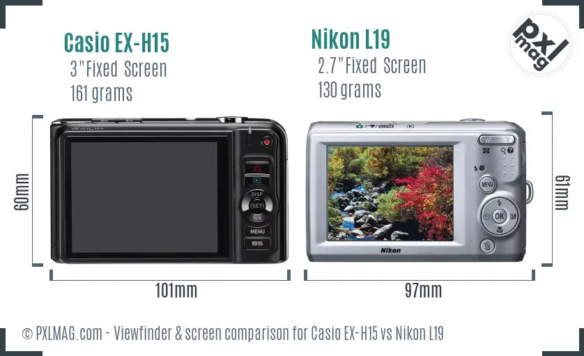 Casio EX-H15 vs Nikon L19 Screen and Viewfinder comparison