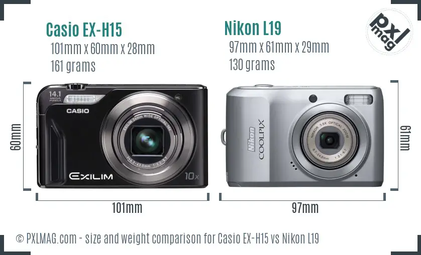 Casio EX-H15 vs Nikon L19 size comparison