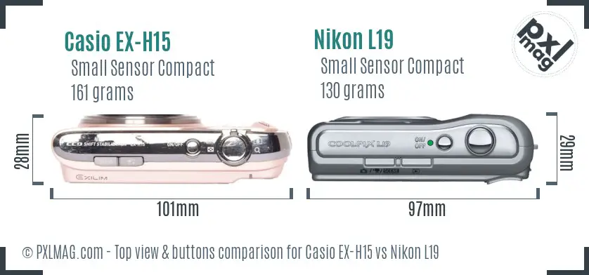 Casio EX-H15 vs Nikon L19 top view buttons comparison