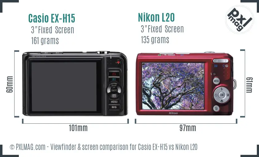 Casio EX-H15 vs Nikon L20 Screen and Viewfinder comparison