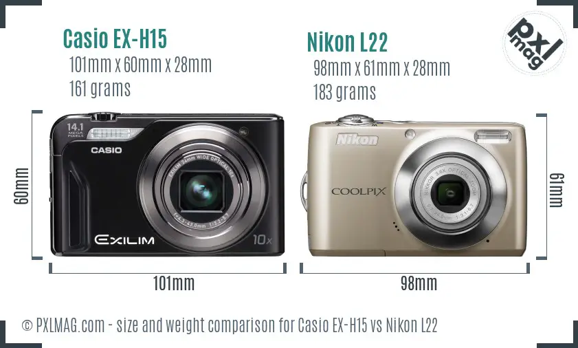 Casio EX-H15 vs Nikon L22 size comparison Casio EX-H15 vs Nikon L22 size comparison