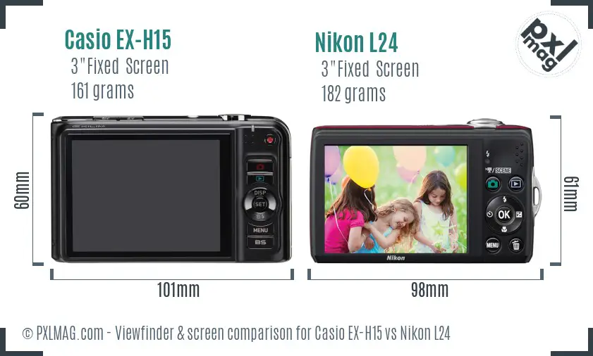 Casio EX-H15 vs Nikon L24 Screen and Viewfinder comparison Casio EX-H15 vs Nikon L24 Screen and Viewfinder comparison