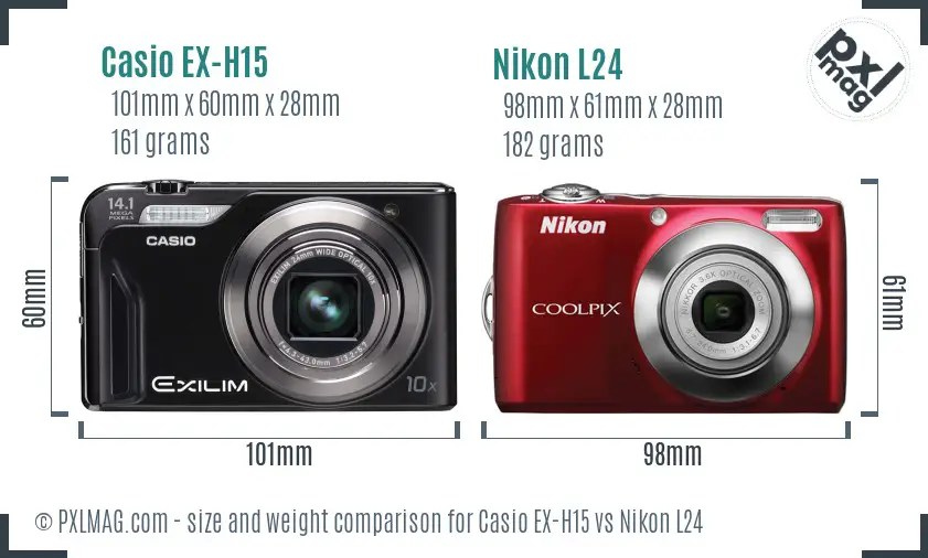 Casio EX-H15 vs Nikon L24 size comparison Casio EX-H15 vs Nikon L24 size comparison