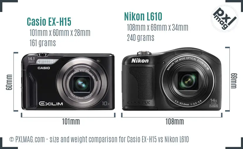 Casio EX-H15 vs Nikon L610 size comparison Casio EX-H15 vs Nikon L610 size comparison