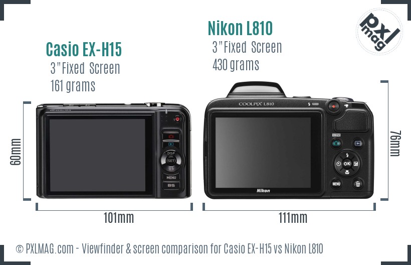 Casio EX-H15 vs Nikon L810 Screen and Viewfinder comparison