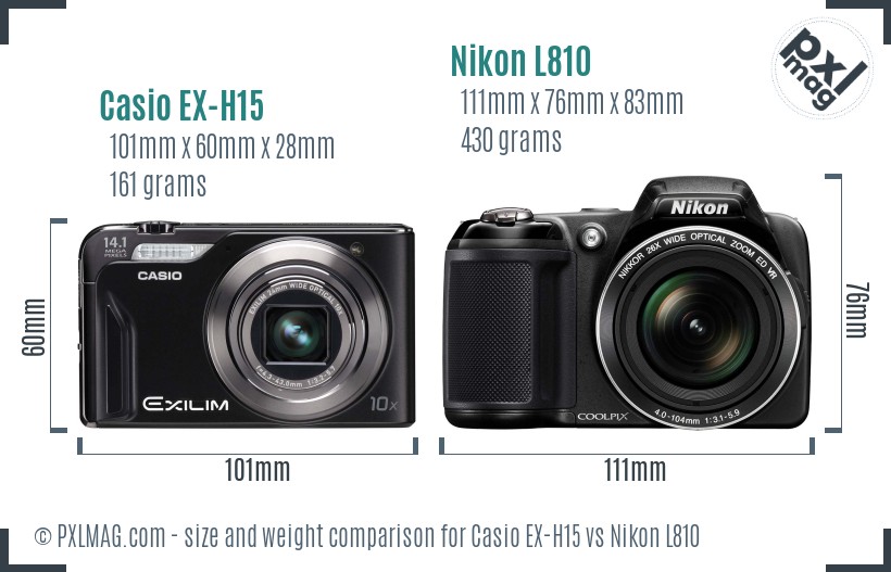 Casio EX-H15 vs Nikon L810 size comparison Casio EX-H15 vs Nikon L810 size comparison
