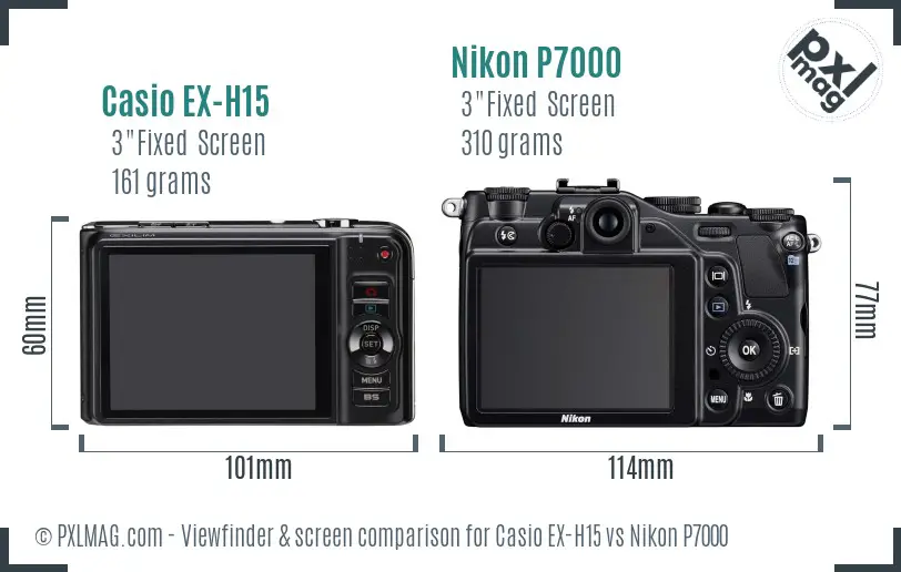Casio EX-H15 vs Nikon P7000 Screen and Viewfinder comparison