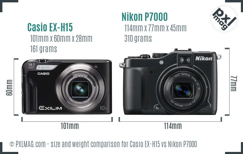 Casio EX-H15 vs Nikon P7000 size comparison