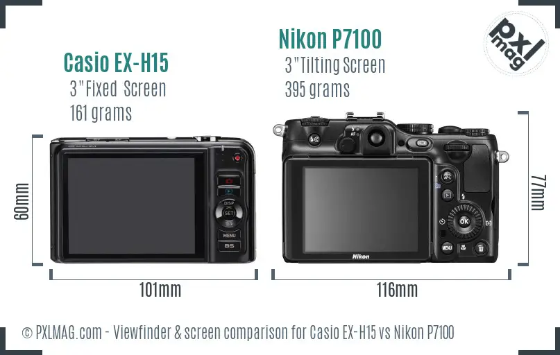 Casio EX-H15 vs Nikon P7100 Screen and Viewfinder comparison