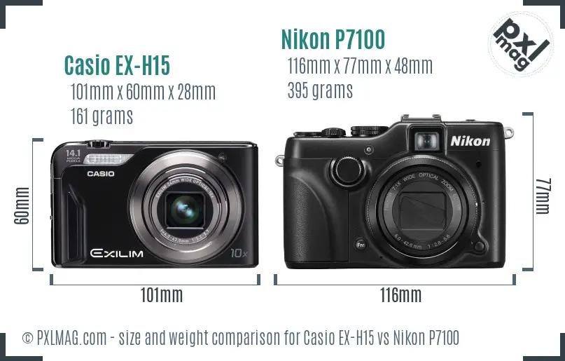 Casio EX-H15 vs Nikon P7100 size comparison