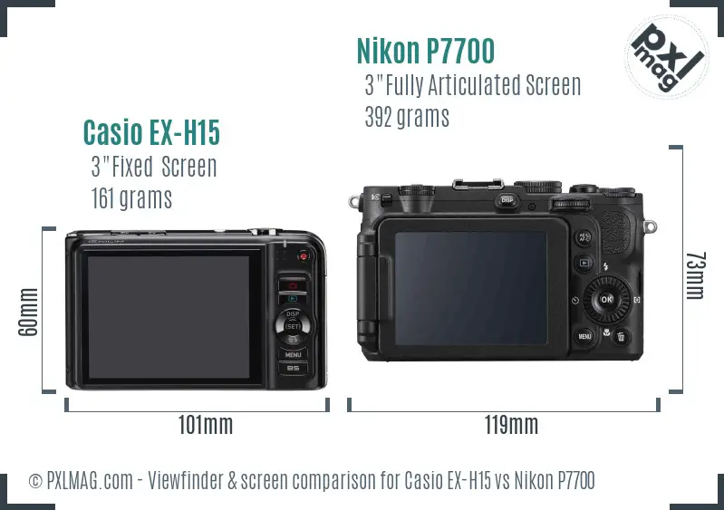 Casio EX-H15 vs Nikon P7700 Screen and Viewfinder comparison