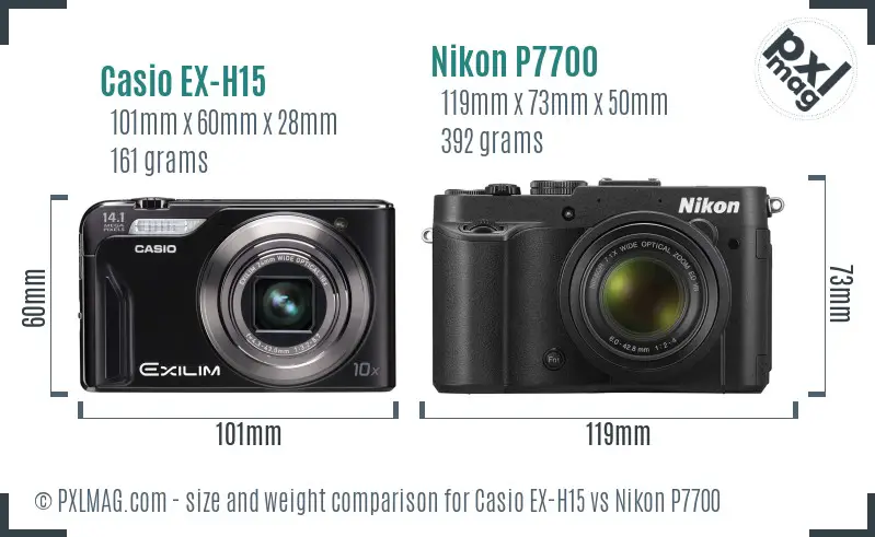 Casio EX-H15 vs Nikon P7700 size comparison