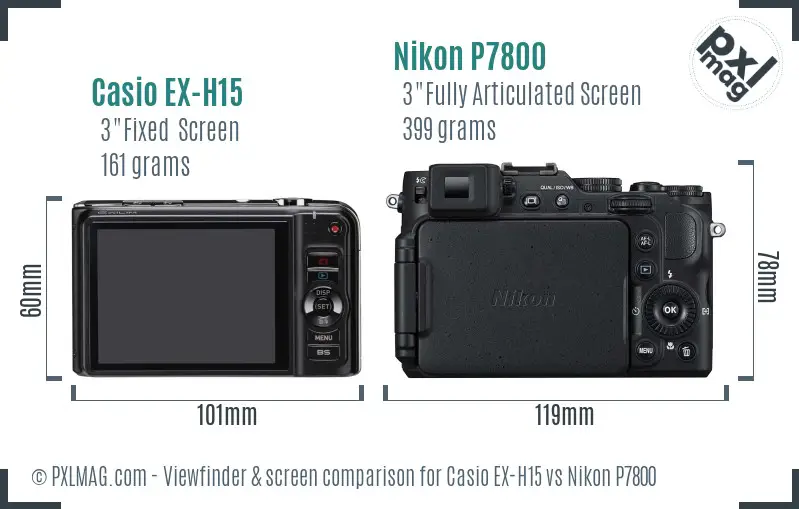 Casio EX-H15 vs Nikon P7800 Screen and Viewfinder comparison