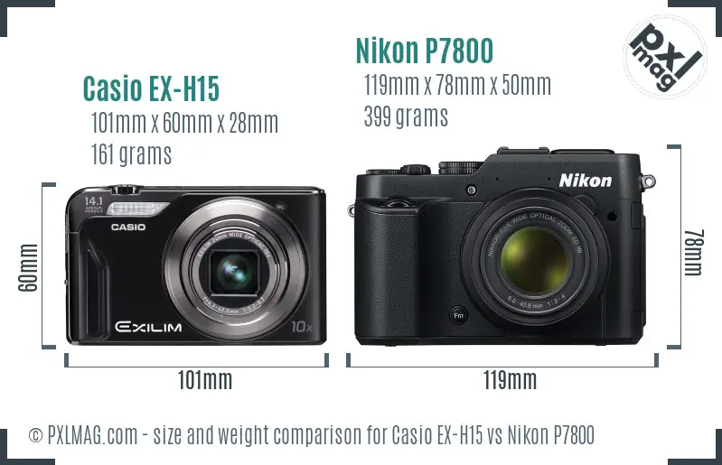 Casio EX-H15 vs Nikon P7800 size comparison