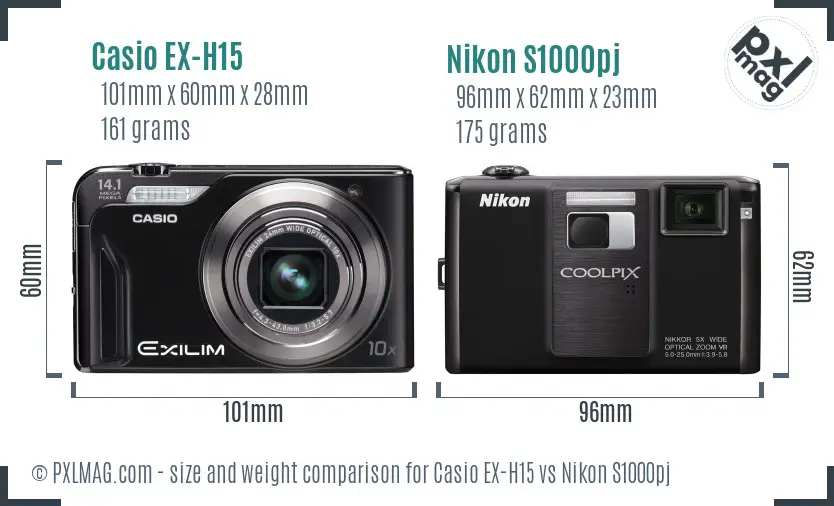 Casio EX-H15 vs Nikon S1000pj size comparison