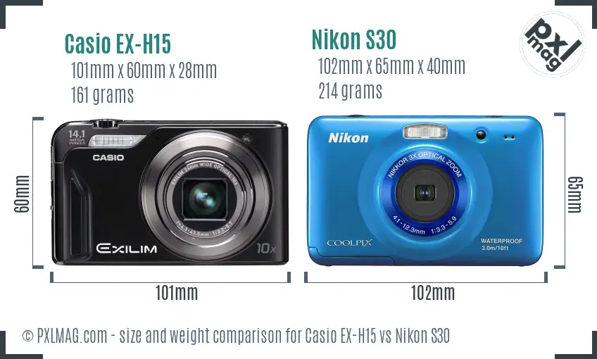 Casio EX-H15 vs Nikon S30 size comparison