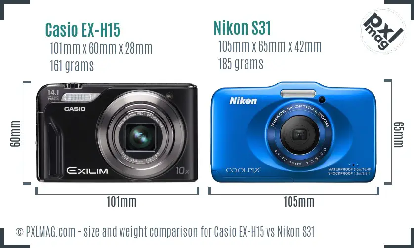 Casio EX-H15 vs Nikon S31 size comparison
