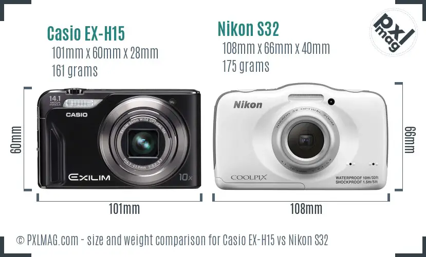 Casio EX-H15 vs Nikon S32 size comparison