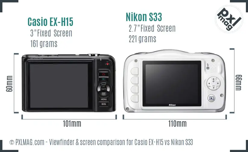 Casio EX-H15 vs Nikon S33 Screen and Viewfinder comparison