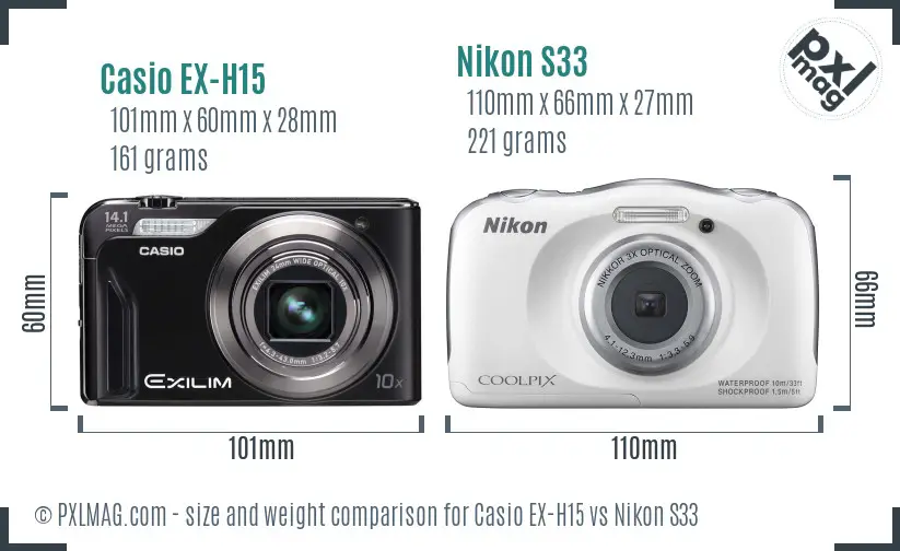 Casio EX-H15 vs Nikon S33 size comparison Casio EX-H15 vs Nikon S33 size comparison