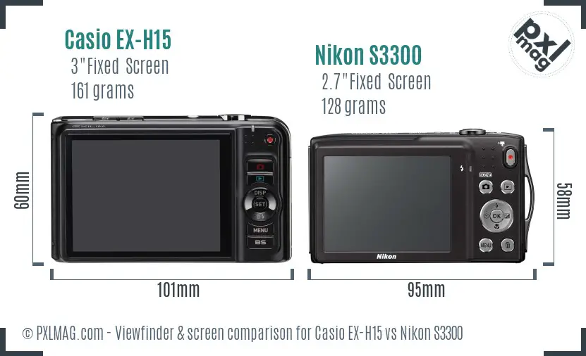 Casio EX-H15 vs Nikon S3300 Screen and Viewfinder comparison