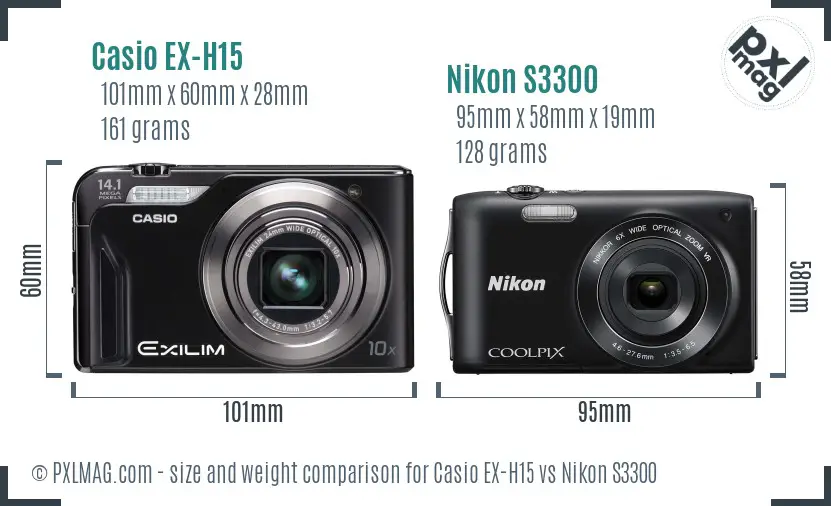 Casio EX-H15 vs Nikon S3300 size comparison