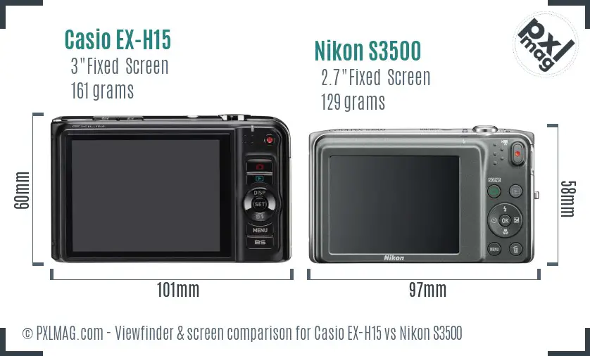 Casio EX-H15 vs Nikon S3500 Screen and Viewfinder comparison